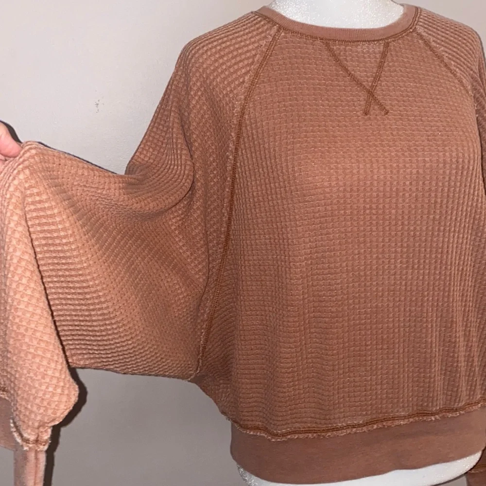 Z Supply Claire Waffle Long Sleeve - Russet - Picture 3 of 14
